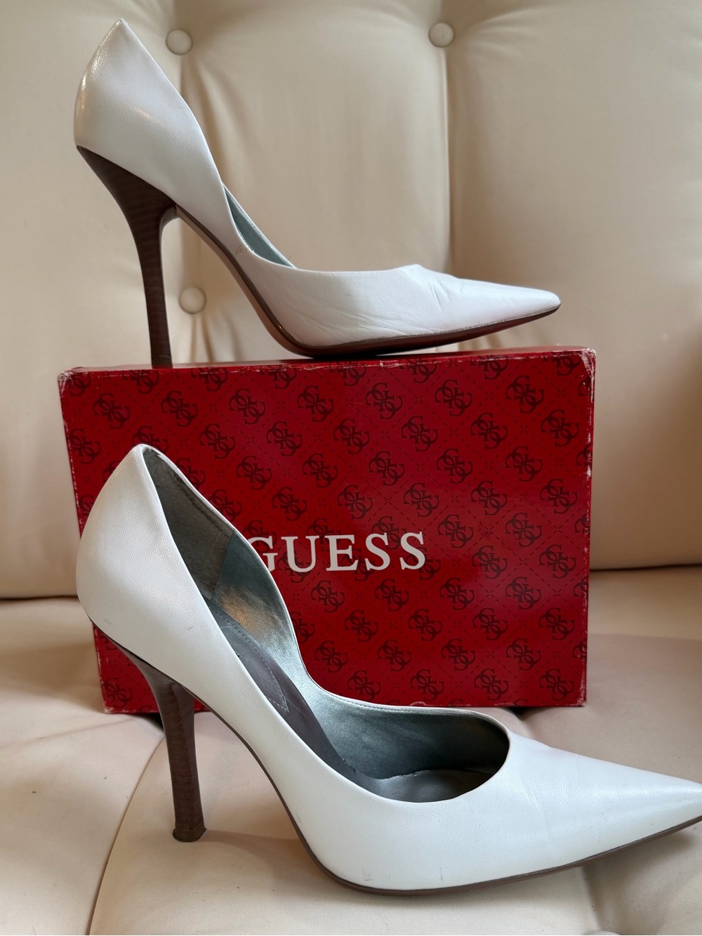 Guess White Pointed Toe Stiletto Heels